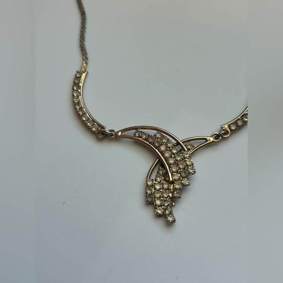 Vintage Gold Tone Rhinestone Statement Necklace Bridal Coquette Glam Choker 17in - Picture 4 of 16